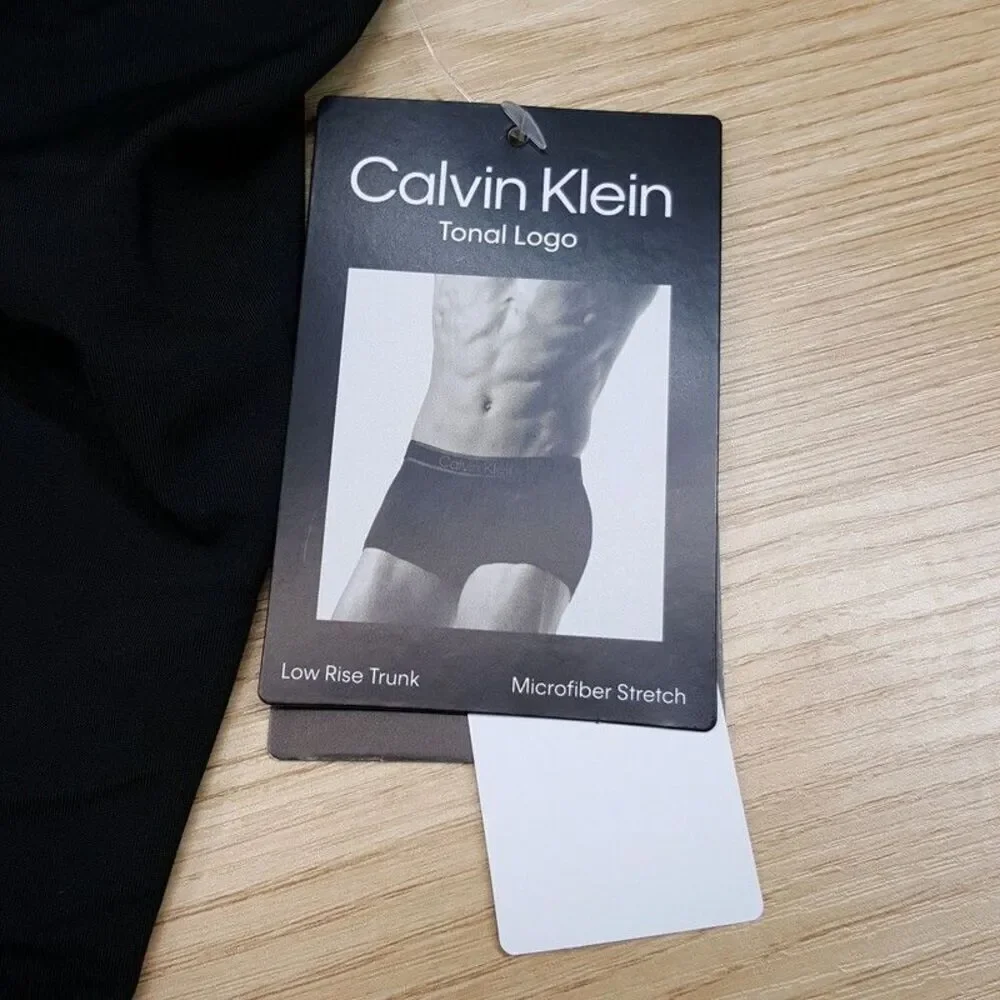 CALVIN KLEIN Boxer Briefs Mens XL Black Tonal Low Rise Trunk Microfiber Logo